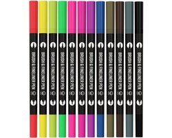NAPI Twinmarkers - 12 Stiften voor Volwassenen - Dubbelzijdige Brushpennen - Fineliners Kleur - Handlettering - Bullet Journal Accessoires - Brush Pennen Aquarel - Markers Kinderen - Markeerstiften Incl. 2 Mandala Sjablonen