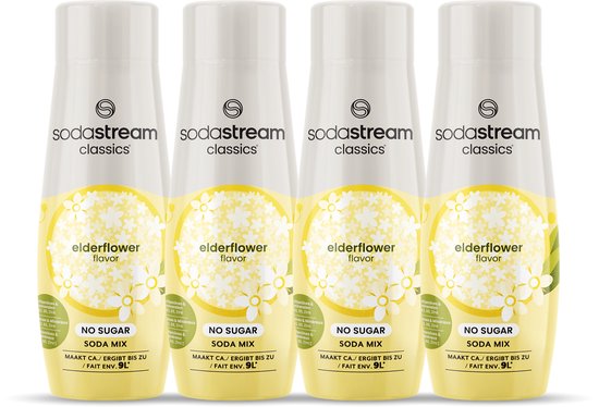 SodaStream Classics Elderflower Zero siropen - Vlierbloesem smaak - Extra vitaminen en mineralen - Goed voor 36L bruisende drank - 4 stuks - 4x440ml