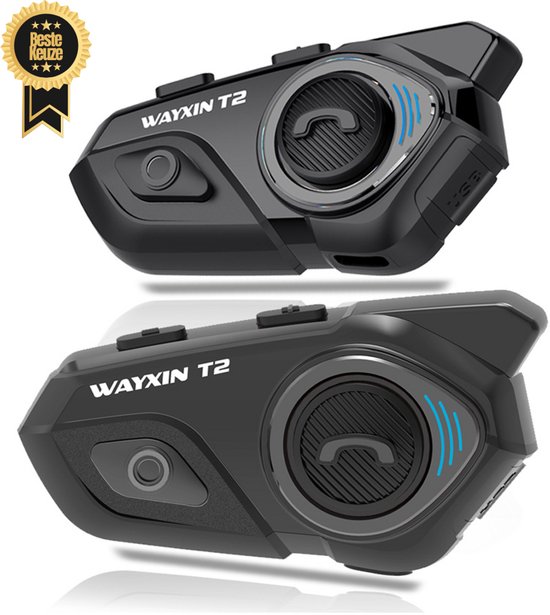 WAYXIN - Bluetooth Intercom Motorhelm Headset T2 - Waterdicht Geluidssysteem met Microfoon - Handsfree Communicatiesysteem voor Motorhelm en Scooter - Motor Accessoires - 2 Stuks