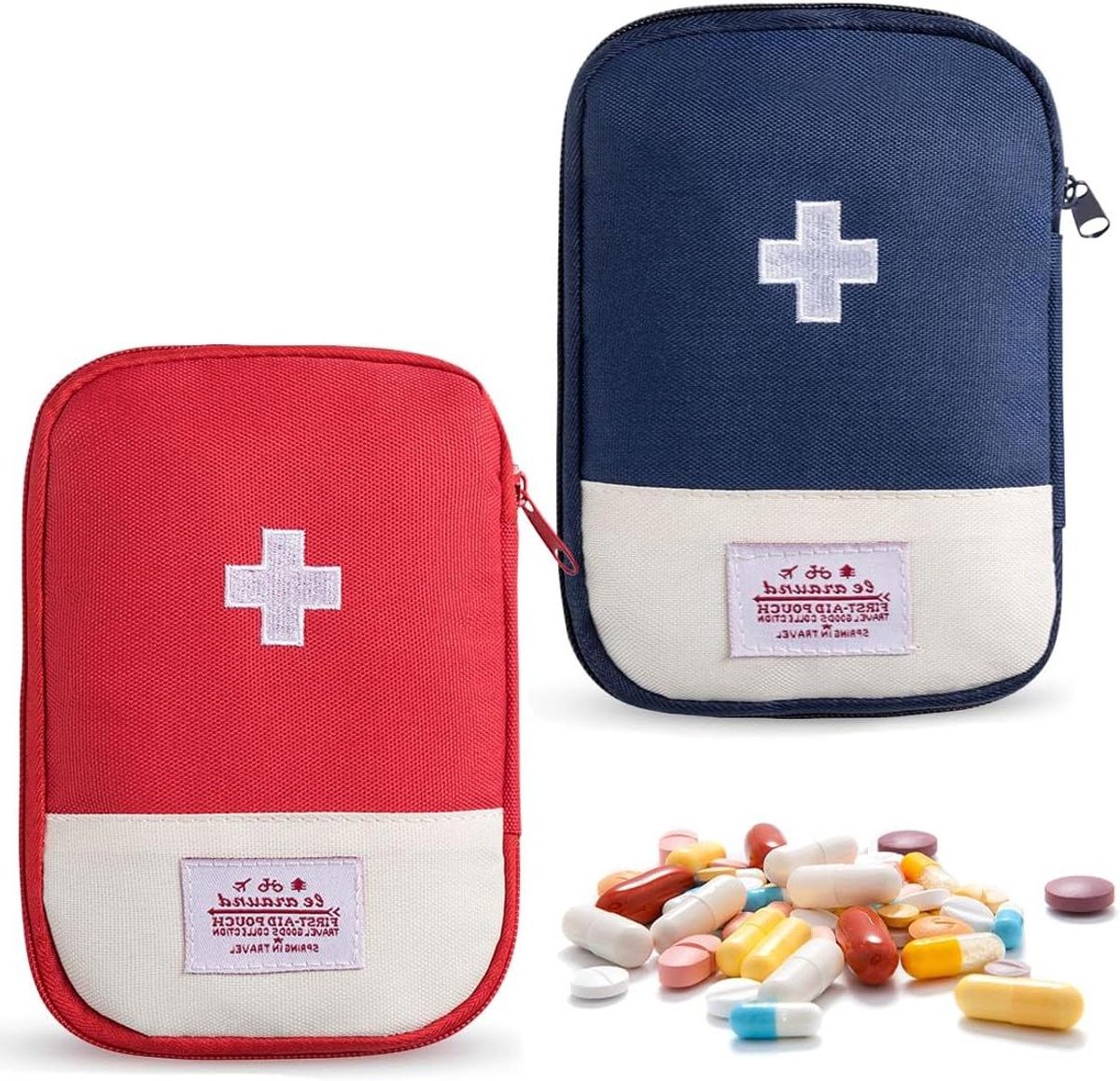 Allecto Plus - Reis-apotheek tas in rood blauw - 2 stuks compact en waterdicht voor reizen en camping