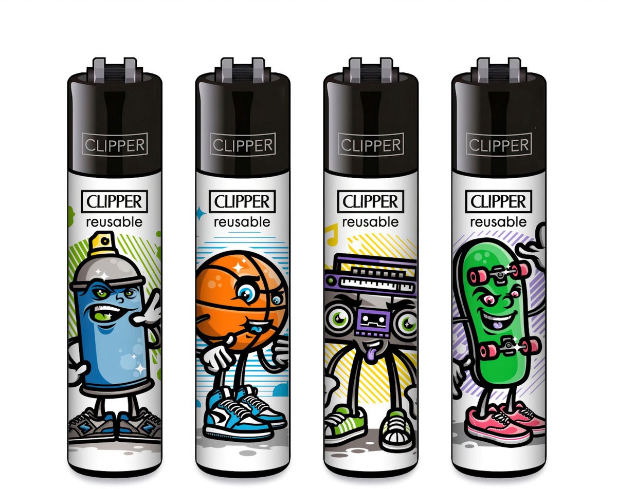 Clipper Classic Large Aanstekers "Urban Characters" (4 Stuks)