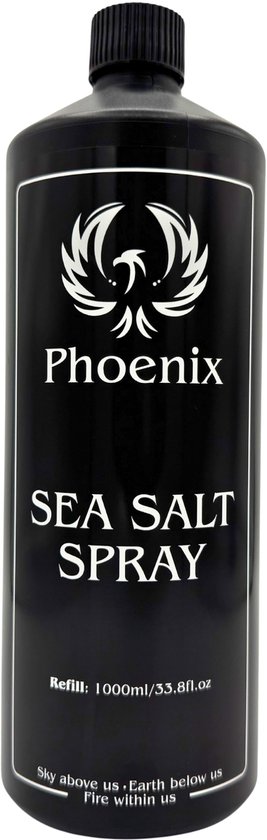 Zwarte fles Phoenix Sea Salt Spray refill 1000ml met logo.