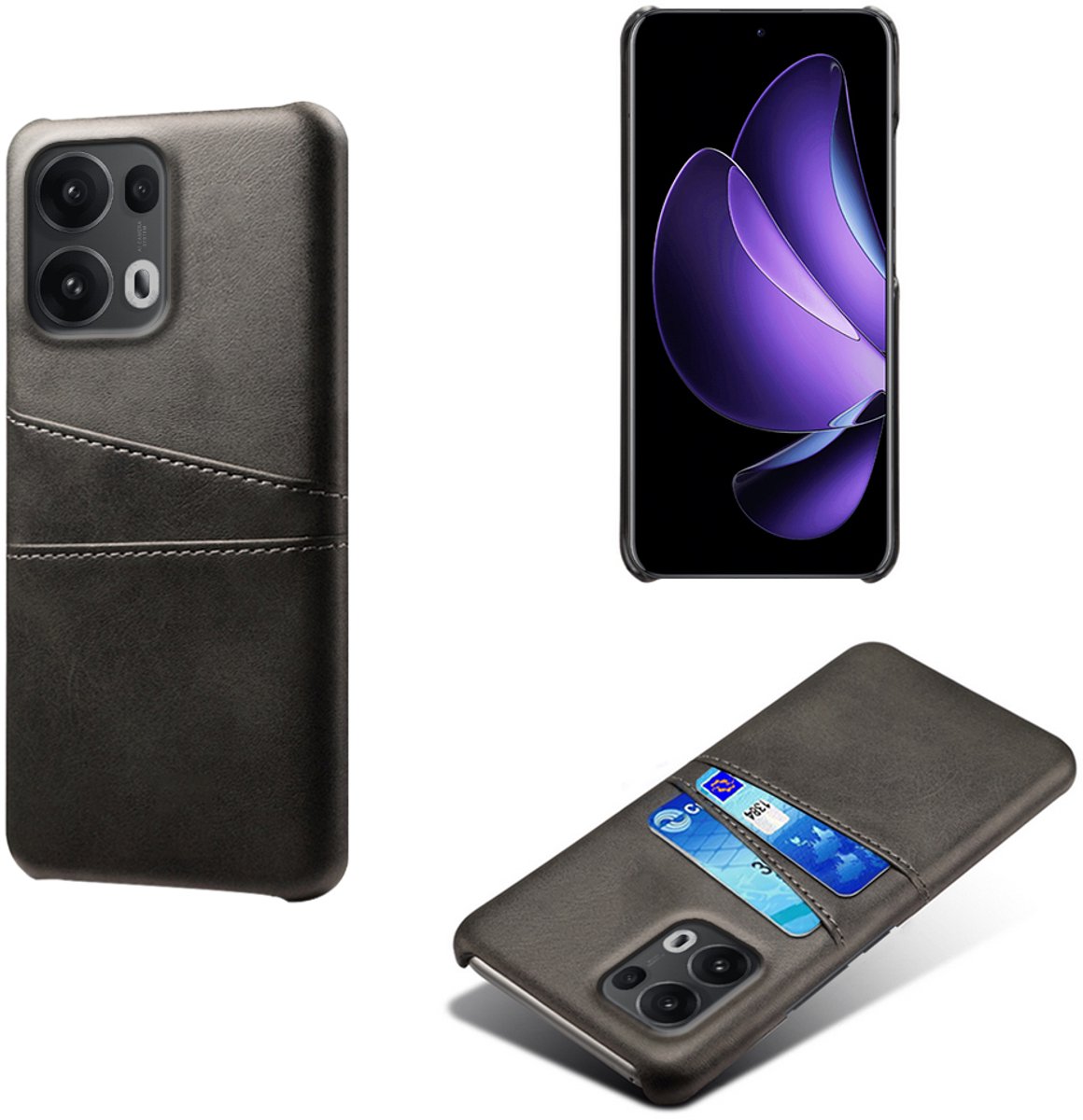 Backcover met Opbergvakjes + Glas Screenprotector voor OPPO Reno13 Pro _ Zwart