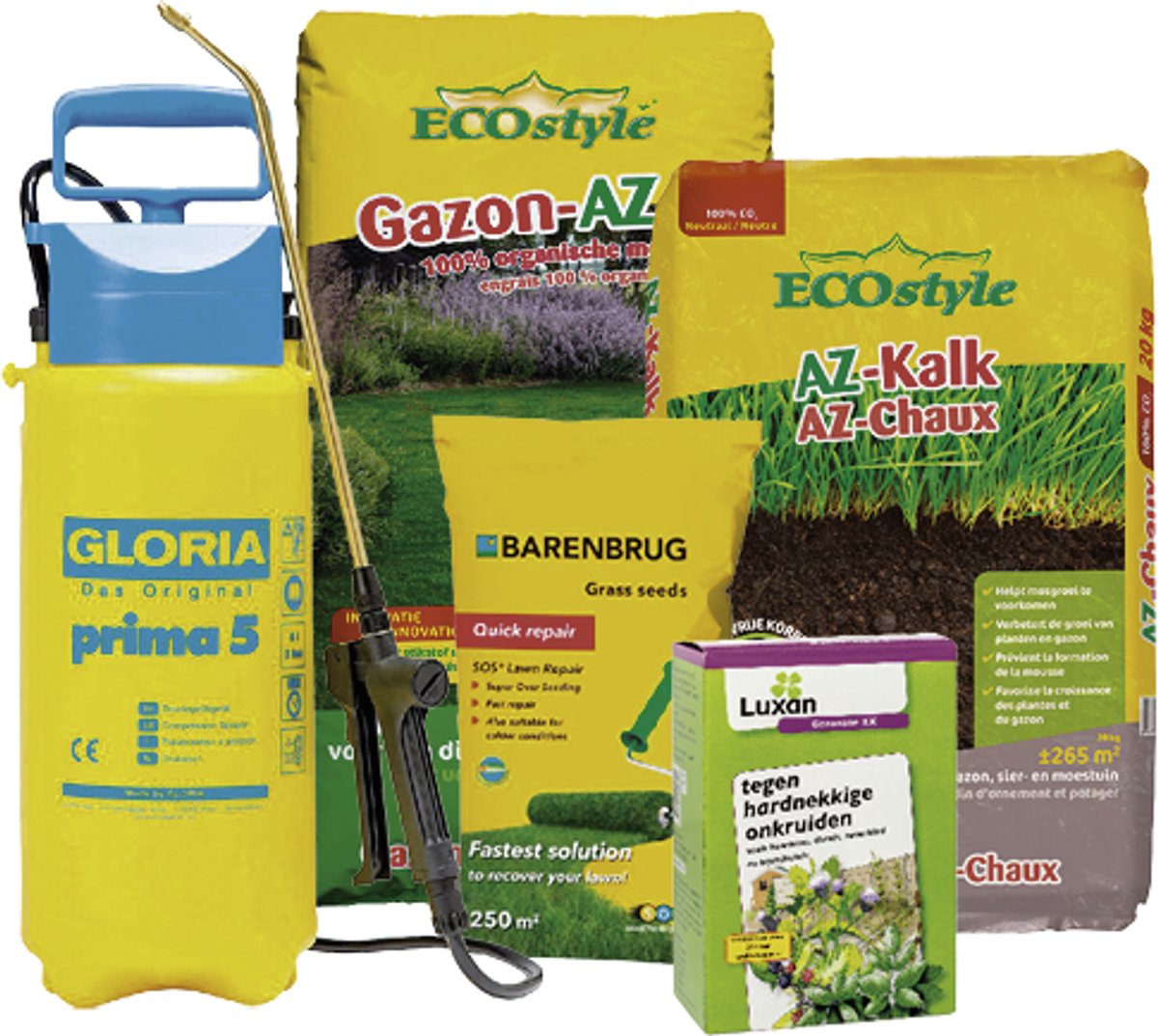 Barenbrug Gazon Herstel Bundel 250 m2 - Graszaad - Sterk / Groen Gras - Met Gloria Drukspuit 5 liter