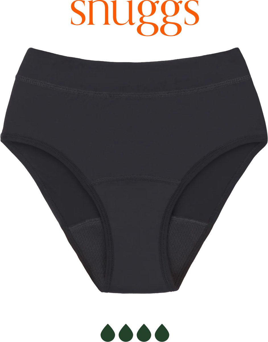 Snuggs Menstruatie Ondergoed Extra Sterke Absorptie Hugger Zwart Period Underwear Zero Waste Maat XL