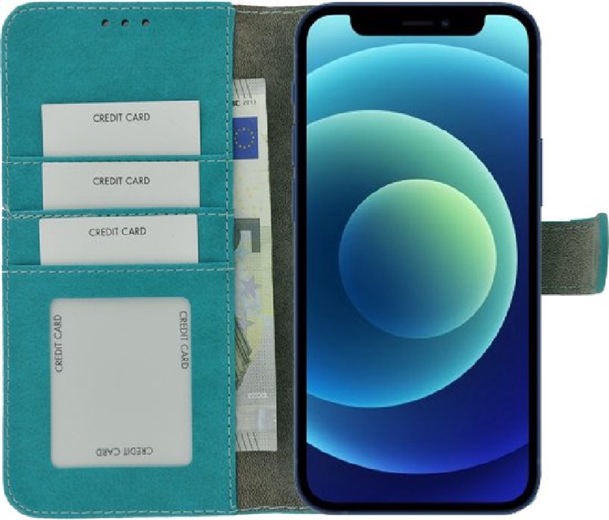 Geschikt voor iPhone 13 Hoesje - iPhone 13 Book Case Wallet Turquoise Cover