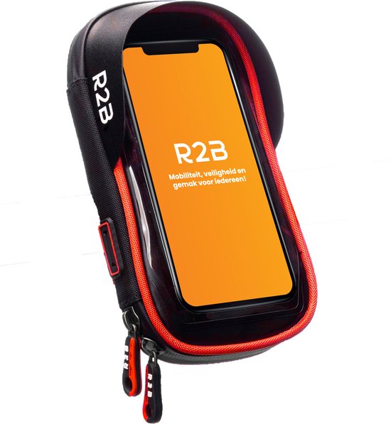 R2B Telefoonhouder Fiets Waterdicht - Ook voor Scooter & Motor - Gsm Houder Fiets - Fietshouder - Fiets Telefoonhouder - Smartphone Houder Fiets - Accessoires - Zwart/Rood - Phone Holder Bike