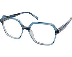 Leesbril Vista Bonita MIRA - Sterkte +2.00 - Kleur Blue Sky - Blauwlichtfilter – Unisex - Modern zeshoekig Design - Incl. etui en doekje