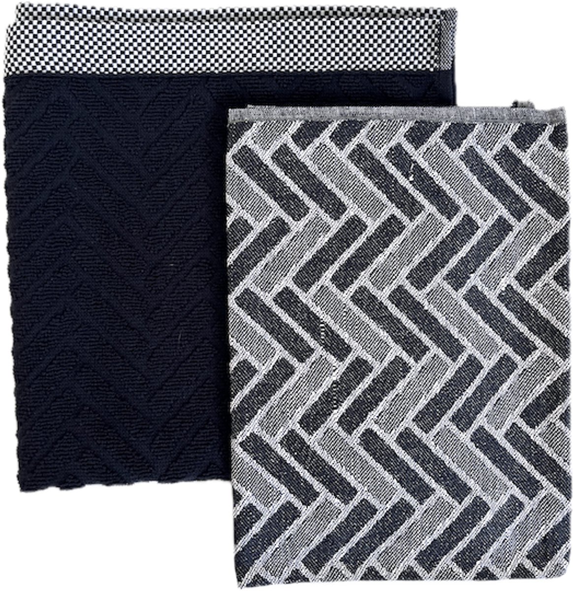 Kracht Bricks - theedoek en keukendoek set - zwart - bakstenen - visgraat