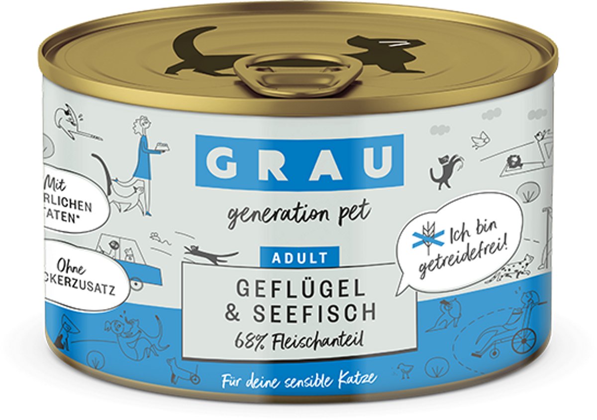 GRAU Grau kat natvoer gevogelte en zeevis 6x 200gr.