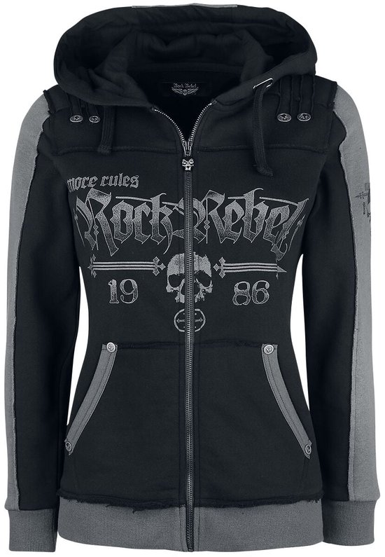 Veste à capuche noire Rock Rebel by EMP avec imprimé tête de mort pour femme - L