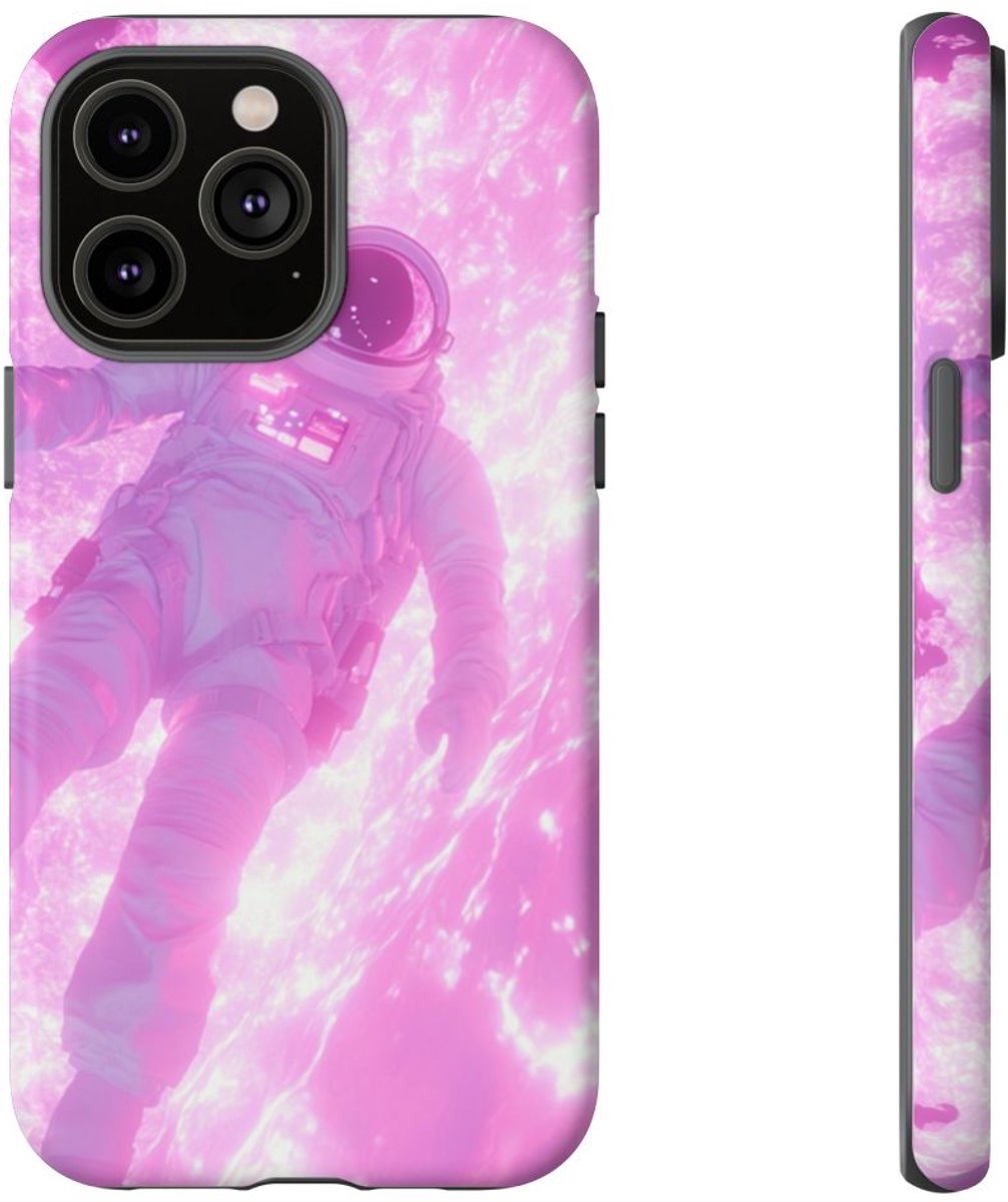 Astronaut Zwevend bij Roze Plasma – Telefoonhoesje Geschikt voor iPhone 14 Pro Max