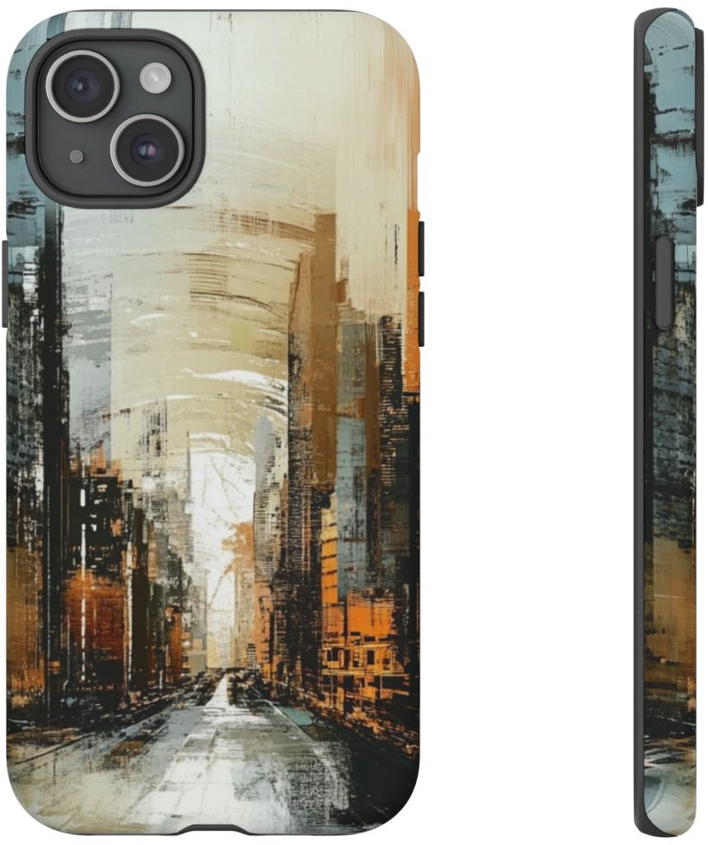 Abstracte Stedelijke Straatscène – Telefoonhoesje Geschikt voor iPhone 15 Plus
