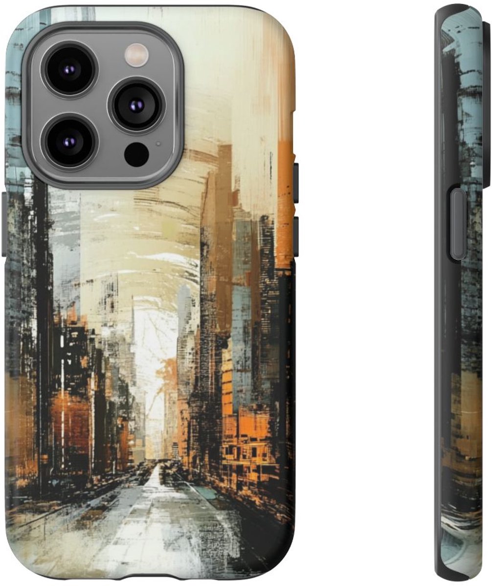 Abstracte Stadsgezicht in Matte Afwerking – Telefoonhoesje Geschikt voor iPhone 14 Pro