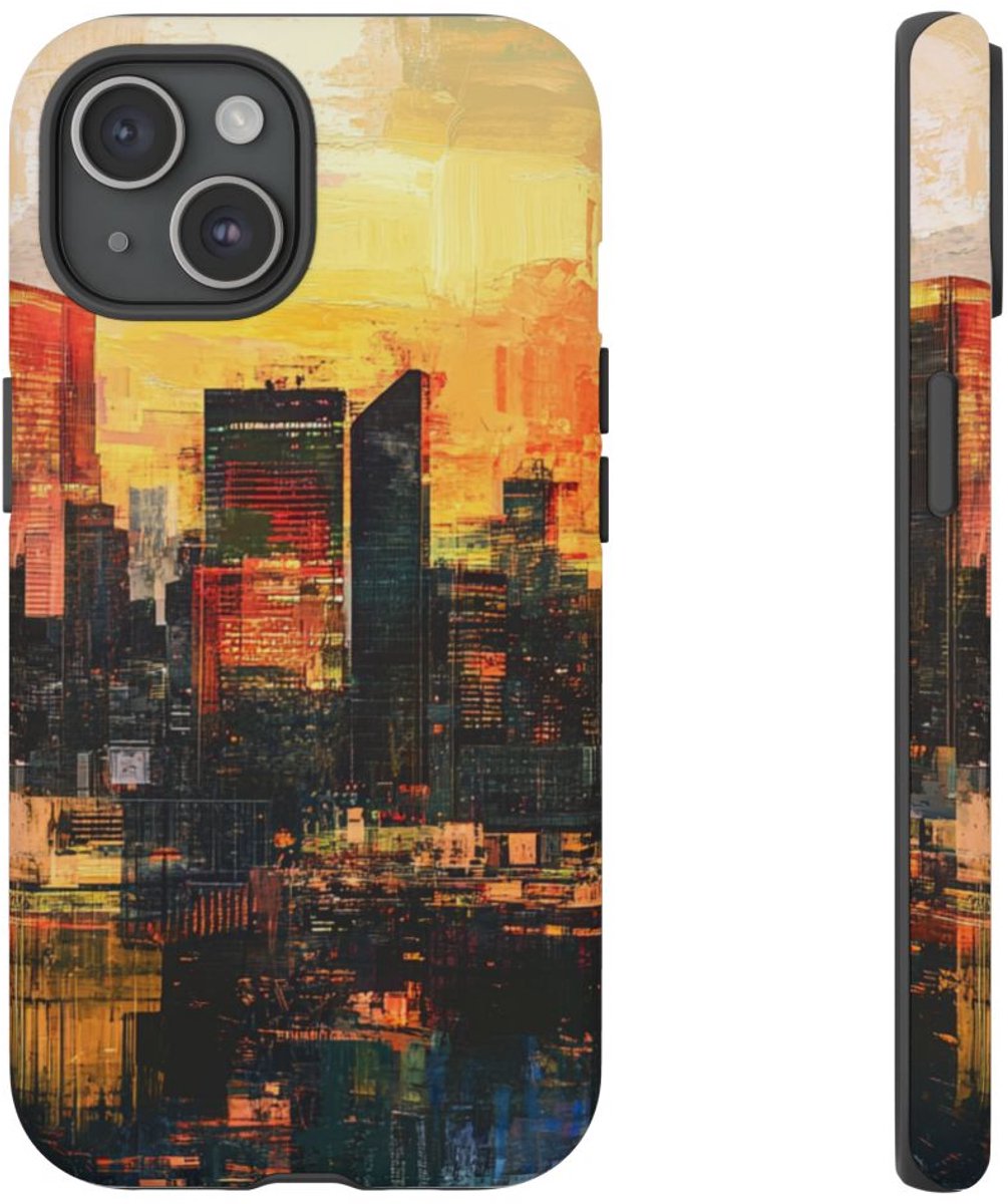 Abstracte Stedelijke Zonsondergang – Telefoonhoesje Geschikt voor iPhone 15