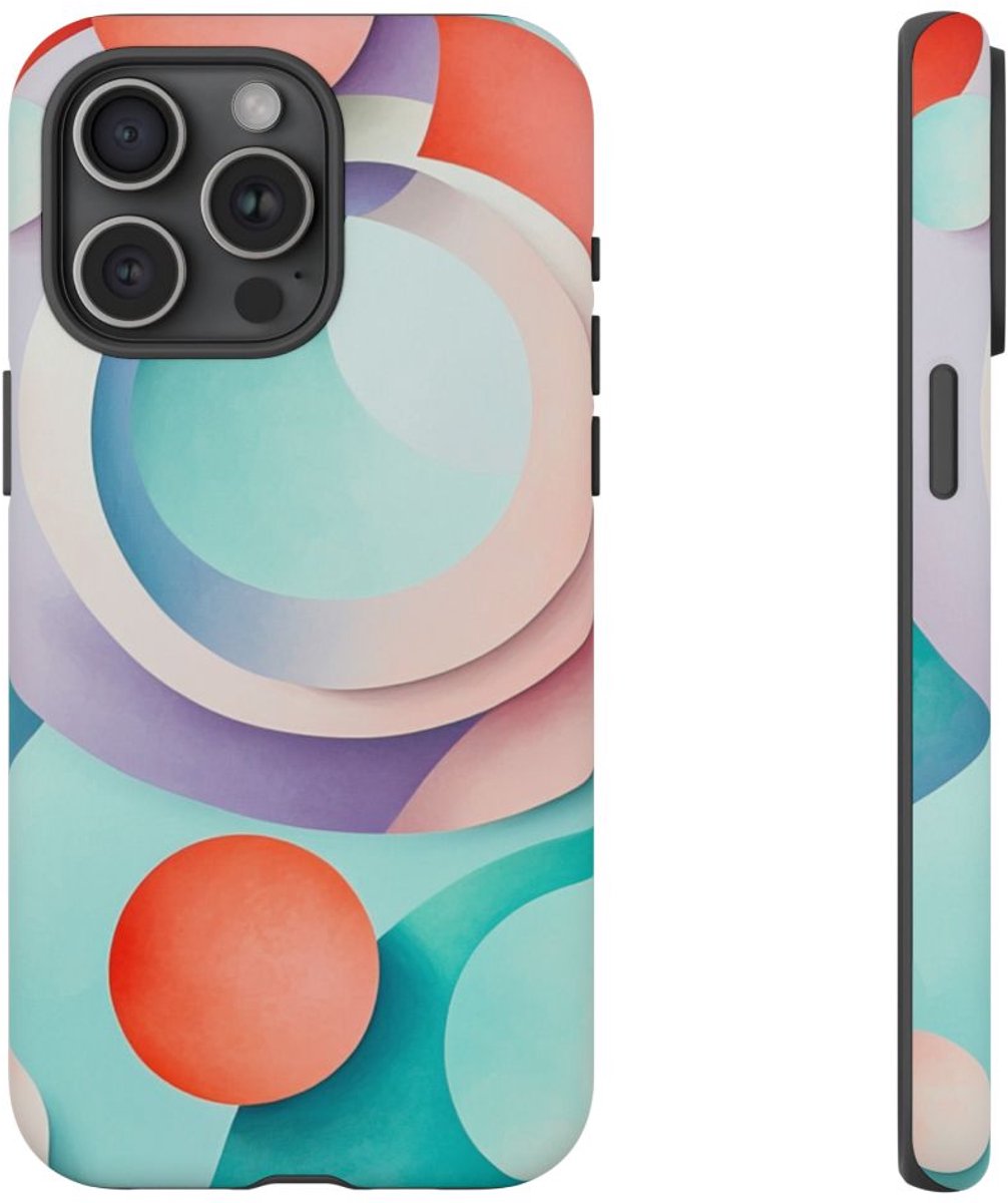 3D Pastel Cirkels Abstracte Kunst – Telefoonhoesje Geschikt voor iPhone 15 Pro Max