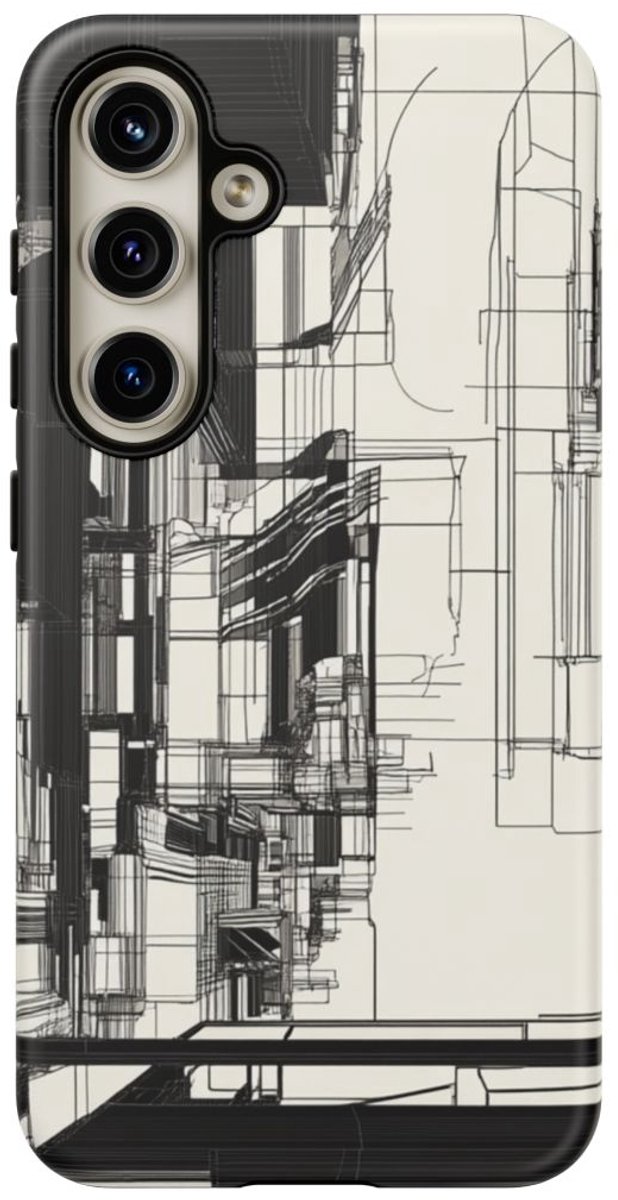 Abstracte Stedelijke Lijntekening – Telefoonhoesje Geschikt voor Galaxy S24