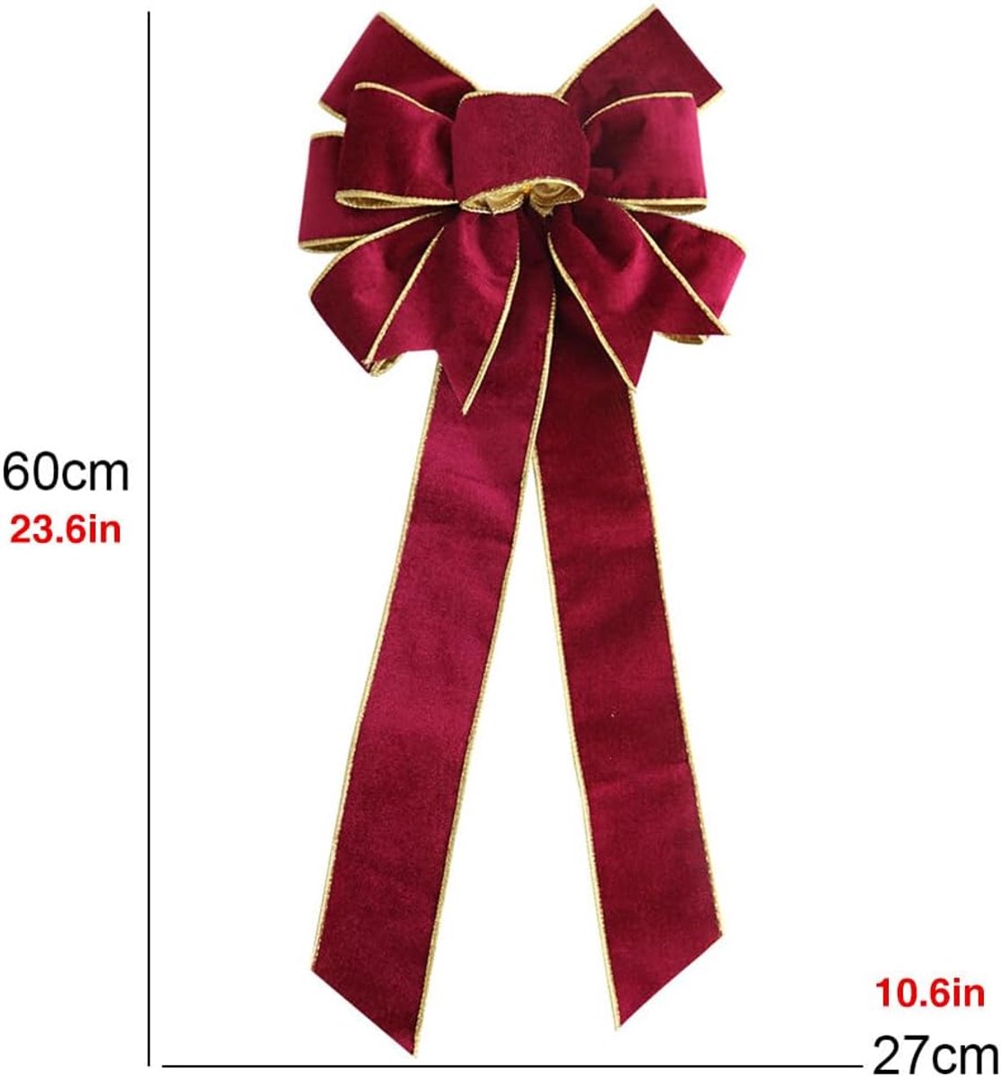 Satenwie 2 stuks rode kerststrikken, grote fluwelen strik voor kransen, boom, buitendecoratie, buiten (40 x 61 cm