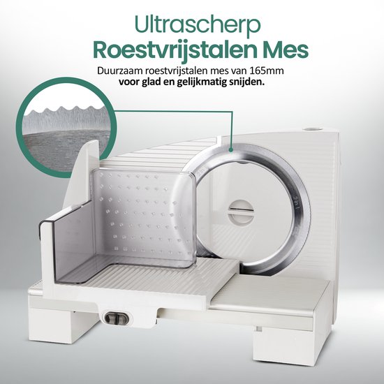Emerio Multifunctionele Snijmachine - 110W - Dikte Verstelbaar 0-15mm - RVS Mes - Elektrische Snijmachine voor Brood, Kaas en Vlees - Broodsnijmachine Elektrisch - MS-125001 Allessnijder Wit
