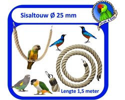 Jungle sisal Speeltouw / zit touw / vogelspeelgoed Ø 25 mm & 150 cm lang - vogeltouw - grote parkieten - kleine papegaaien - bonte boertjes -pionussen - rossela's - eekhoorns