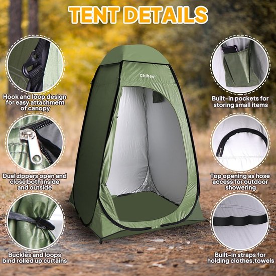 Chihee Outdoor Privacy Shelter Pop Up Camping Bathroom Tent Pod Portable Changing Tent 1 Room Instant Camp Toilet Stall Shower Tent Changing Room Foldable with Cover Floor Carrying Bag Hiking Fishing — afbeelding 4