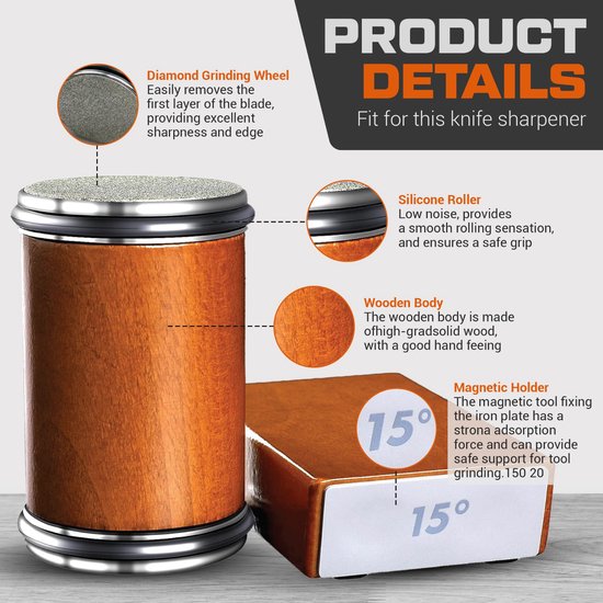 Rollende Messenslijper, Rolmessenslijpsysteem met 15-20° Slijphoek, Rolling Tumbler, Tumbler messenslijper, Eenvoudig & Snel Scherpe Messen, Complete Set voor Keukenmessen. (Bruin