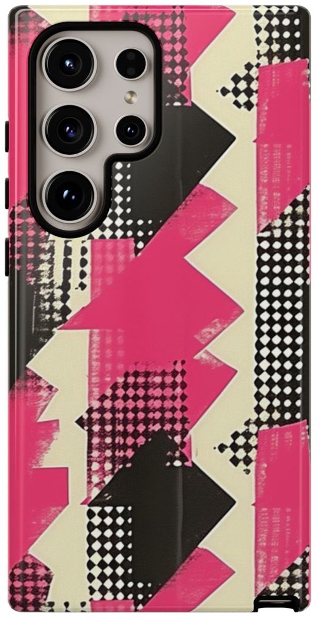 Roze en Zwart Abstract Geometrisch Patroon – Telefoonhoesje Geschikt voor Samsung Galaxy S24 Ultra