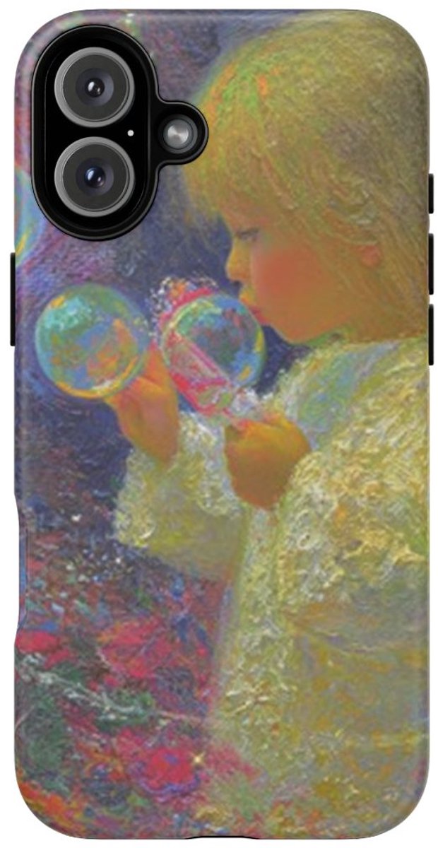 Engel die Zeepbellen Blaast tussen Bloemen – Telefoonhoesje Geschikt voor iPhone 16 Plus