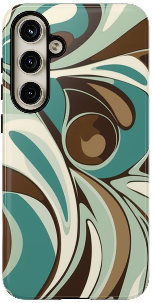 Abstracte Swirl in Teal en Bruin – Telefoonhoesje Geschikt voor Samsung Galaxy S24 Plus