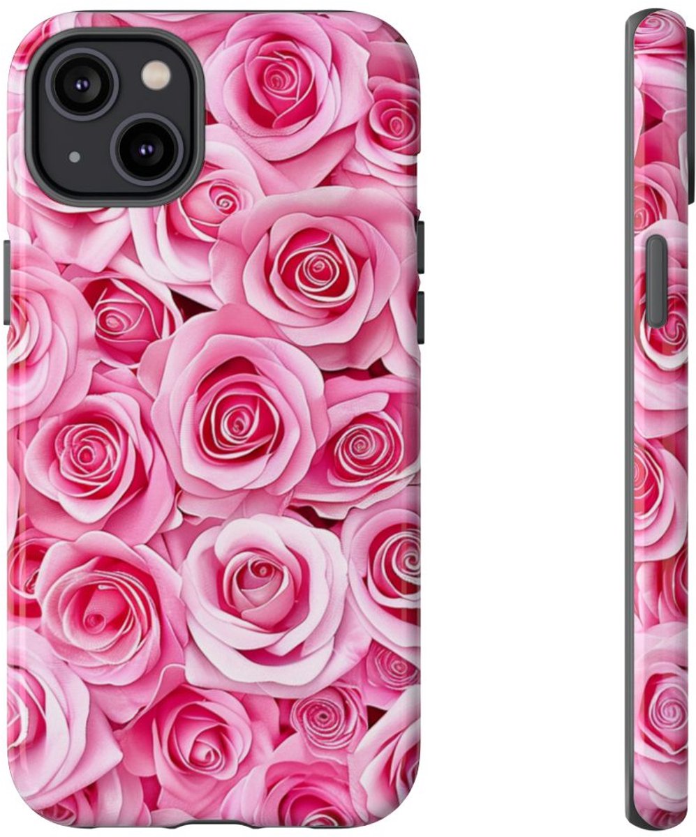 Roze Rozenpatroon – Telefoonhoesje Geschikt voor iPhone 14 Plus