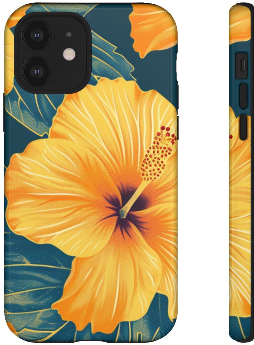 Gele Hibiscus Bloemenpatroon – Telefoonhoesje Geschikt voor iPhone 12