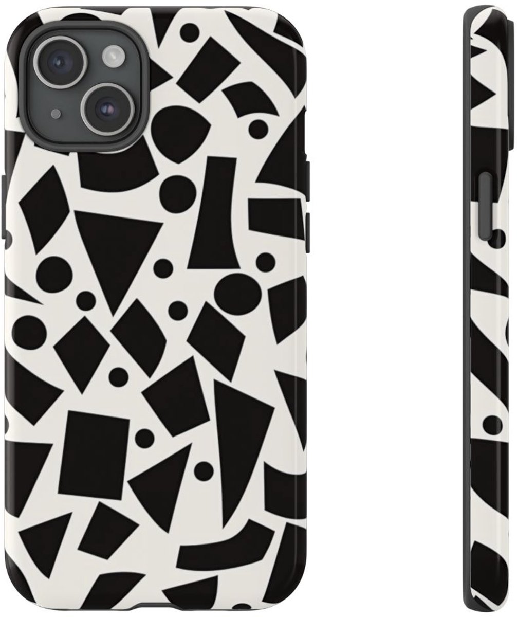 Zwart-Wit Geometrisch Abstract Patroon – Telefoonhoesje Geschikt voor iPhone 15 Plus