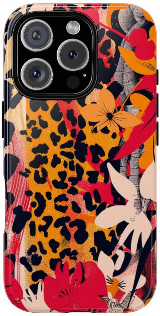 Abstracte Bloemen- en Dierenprint – Telefoonhoesje Geschikt voor iPhone 16 Pro