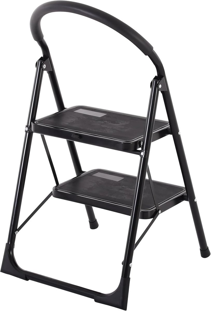 IBBO Shop – Stalen trapladder – Inklapbare trapladder – 2 treden ladder – Antislip trapladder – Huishoudtrap – Compacte trapladder – Stabiele ladder – Zwart – foto 3