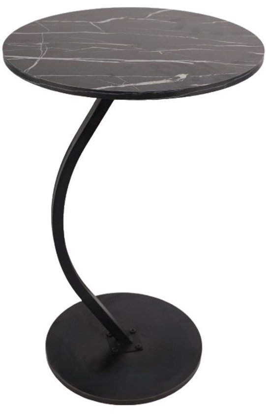 Foto: Ceruzo bijzettafel zwart gemarmerd blad rond 40 cm c shape h60 cm