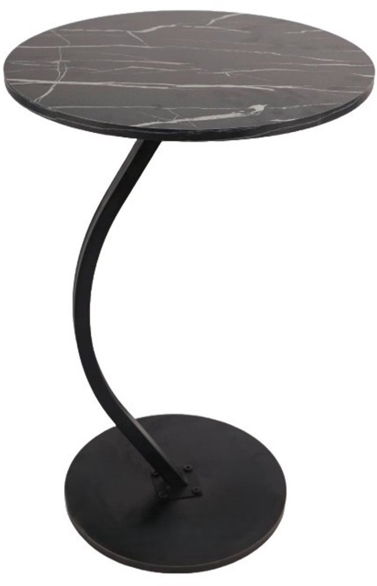Ceruzo Bijzettafel –Zwart Gemarmerd Blad – Rond 40 cm- C Shape –H60 cm