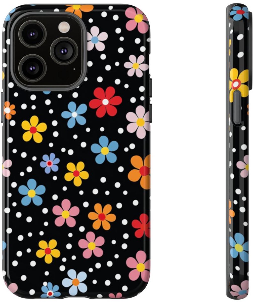 Vrolijk Bloemen- en Stippenpatroon – Telefoonhoesje Geschikt voor iPhone 14 Pro Max