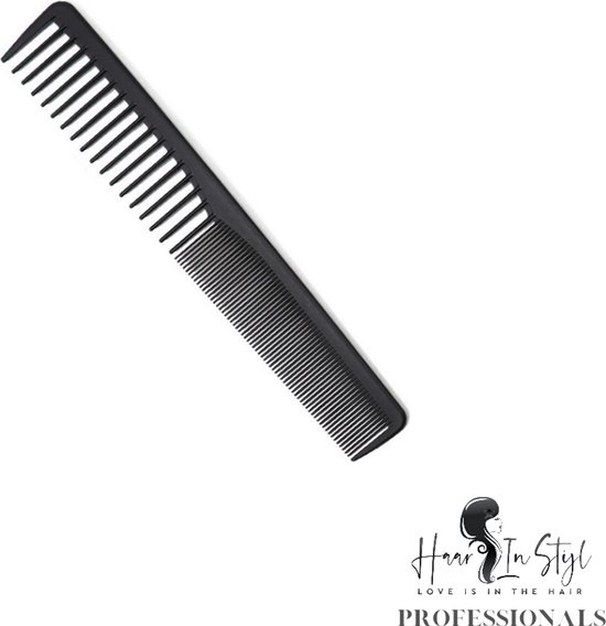 Haar in Stijl® Kam 06924 - Carbon Antistatische haarkam met een fijne en grove kant - kapperskam haartools voor kappers - carbon antistatic comb