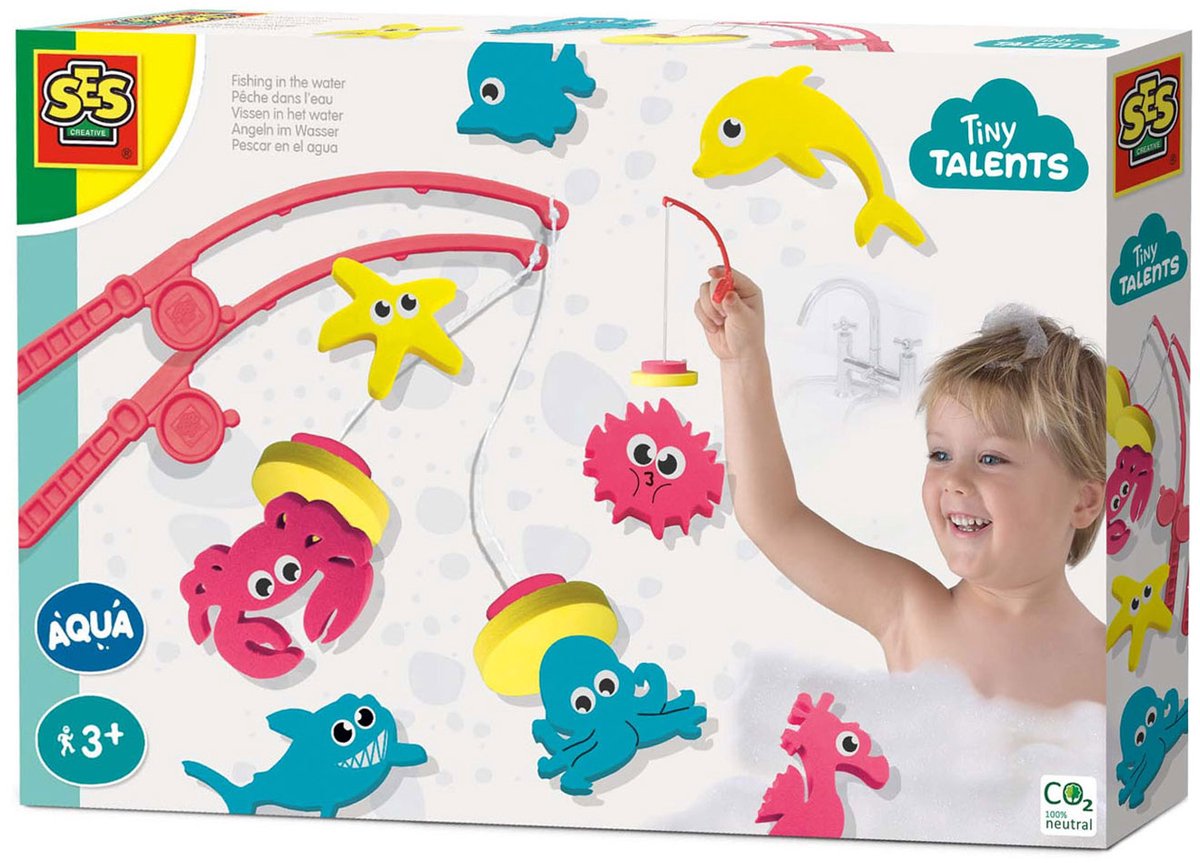 SES Creative - Tiny Talents - Badspeelgoed - Vissen in het water - Drijvende Vissen - inclusief hengels - Speelgoed 3 Jaar - Vissen Vangen Spel - Badspeeltje