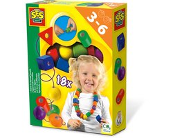 foto van SES Creative – Ik Leer Rijgen – Montessori Speelgoed – Sensorisch Speelgoed – 18 Gekleurde Houten Kralen met Rijgkoord – Vanaf 3 jaar