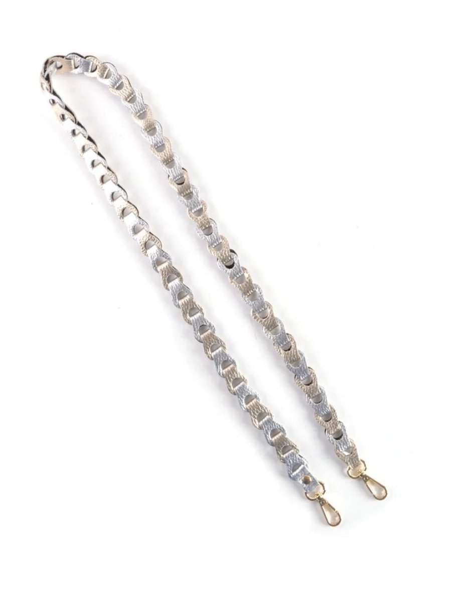 Tassenriem/Bag Strap/Telefoonkoord Gevlochten Leer Small - Metallic Goud/Zilver