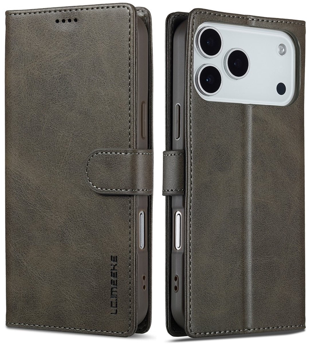 LC.IMEEKE Hoesje - Geschikt voor iPhone 17 Pro Hoesje - LC.IMEEKE Luxe Book Case - Grijs