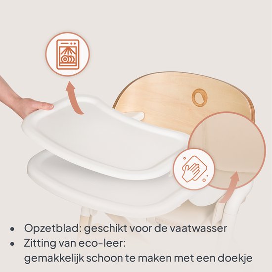 Chaise haute en bois Lionelo Celia 3 en 1 – De Bébé à adulte – Siège et repose-pieds réglables – Harnais 5 points – Revêtement en Eco– Comprend BabySet et plateau – Capacité de charge jusqu'à 90 kg