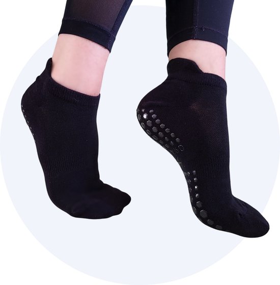 Hilvard Yoga sokken - Pilates sokken - Enkelsokken - 3 Paar - Zwart - Antislip sokken - One size fits all