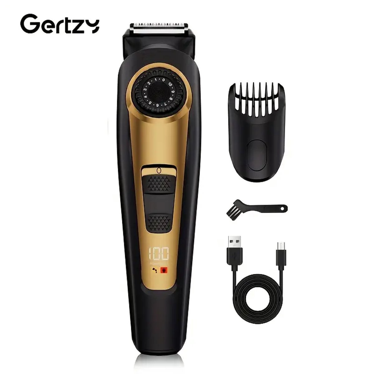 Gertzy Clipper - Digitale Tondeuse - Ingebouwde 20standen 0,5mm tot 10mm - Usb Oplaadbare Scheerapparaat voor Gezichtshaar, Hoofdhaar en Lichaamshaar - Perfecte Lichaamshaar Verzorging - Digitale Batterij Indicator - Unisex - Kleur: Goud