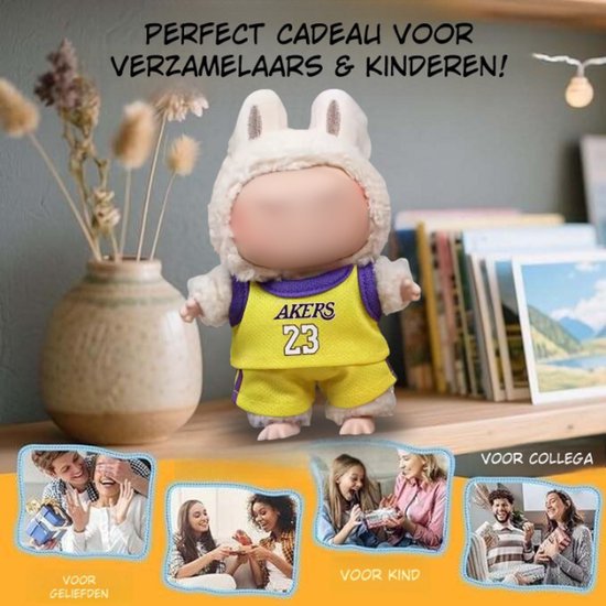 Basketbal Outfitje Kleding - Wit en Paars - Akers Stijl Sportieve Cute Look Geschikt voor Labubu (Pop Niet Inbegrepen) van Merkloos — afbeelding 3