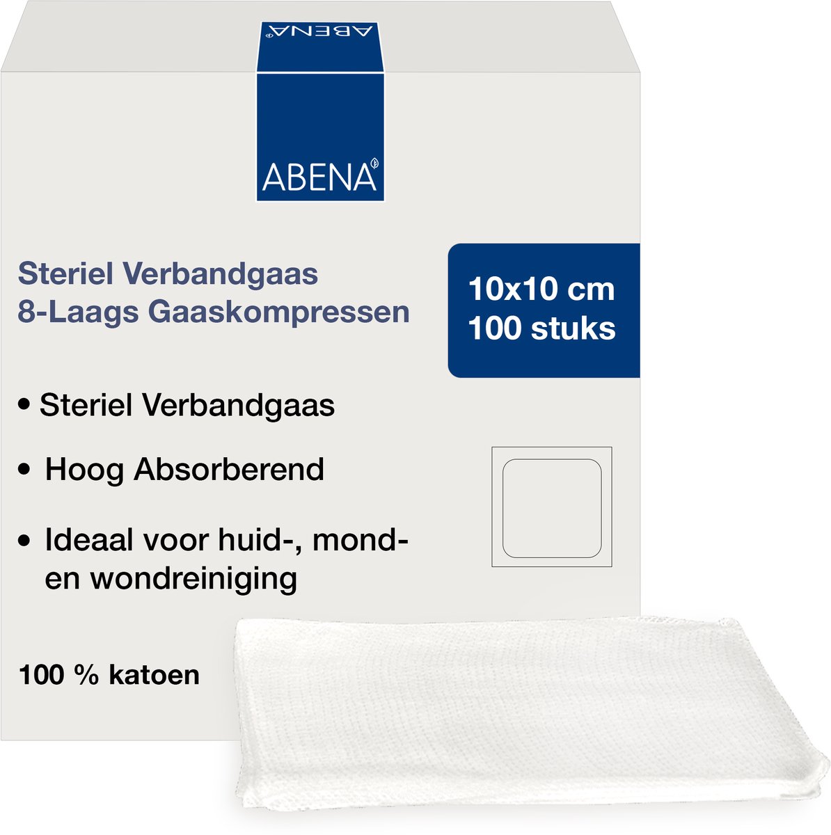 Abena Gaaskompres - 100 Stuks - Steriel Verbandgaas - 8-Laags Gaaskompressen - 100% Katoen - 10 cm x 10 cm