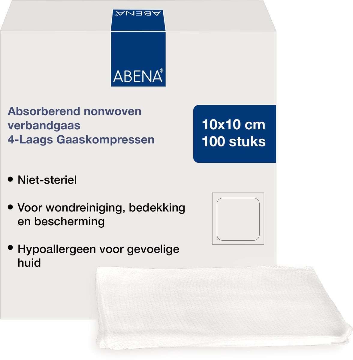 Abena Gaaskompres - 100 Stuks - Absorberend Verbandgaas - 4 Laags Gaaskompressen - 10 cm x 10 cm - Per 2 stuks Verpakt
