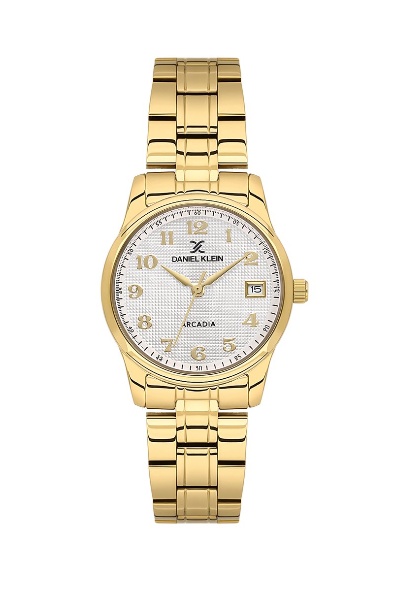 Daniel Klein DK.6.14049-2- Horloge - Polshorloge - Analoog - Dames - Vrouwen- Rond - Stalen band - Metaal - Datumaanduiding - Streepjes - Cijfers - Goudkleurig - Wit - Zwart