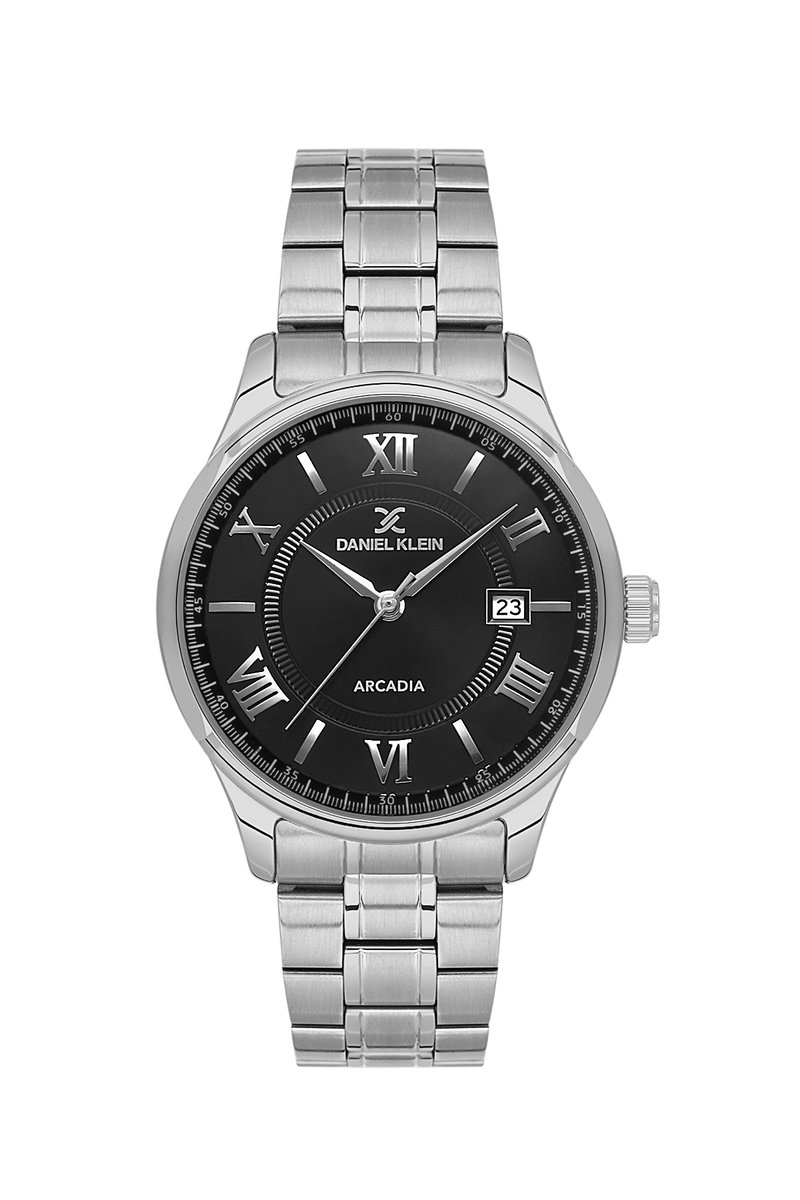 Daniel Klein DK.6.14050-5 - Horloge - Polshorloge - Analoog - Heren- Mannen - Rond - Stalen band - Metaal - Datumaanduiding - Streepjes - Romeinse cijfers - Zilverkleurig - Zwart - Wit